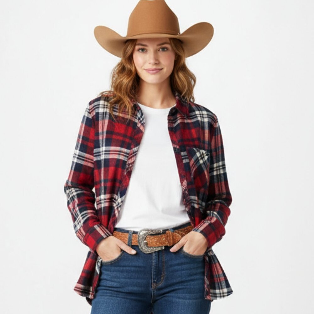 Woolrich Women's Flannel Plaid Long Sleeve Button Up Cotton Shirt XL